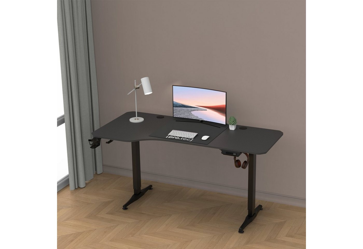 pro.tec Schreibtisch, »Oxnard« Höhenverstellbarer Schreibtisch 160x75cm Schwarz von pro.tec