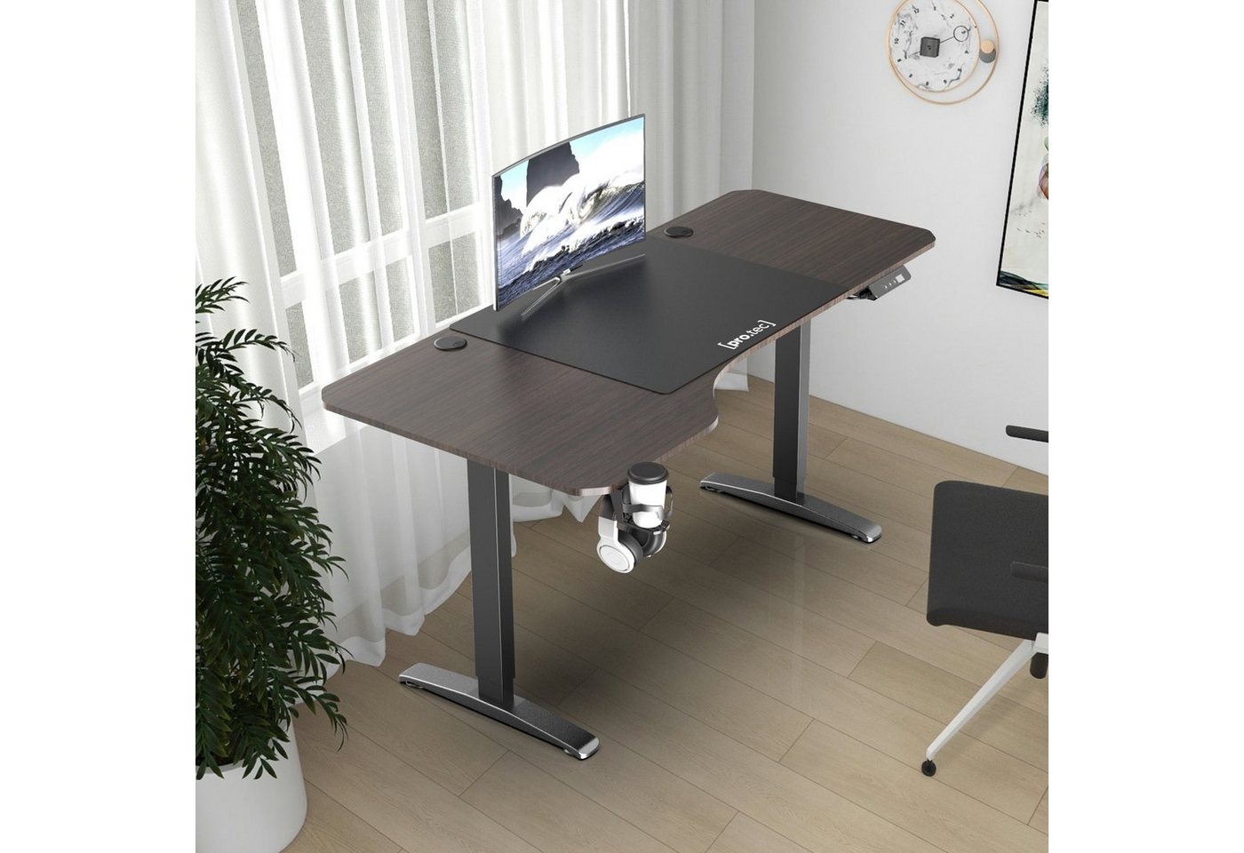 pro.tec Schreibtisch, »Oxnard« Höhenverstellbarer Schreibtisch 160x75cm Walnuss-Optik von pro.tec