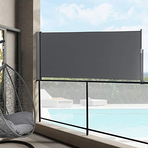 pro.tec Seitenmarkise ausziehbar Mulhacén Balkon Sichtschutz 100 x 300 cm Markise zum Bohren Windschutz Terrasse mit Metallgestell Grau von pro.tec