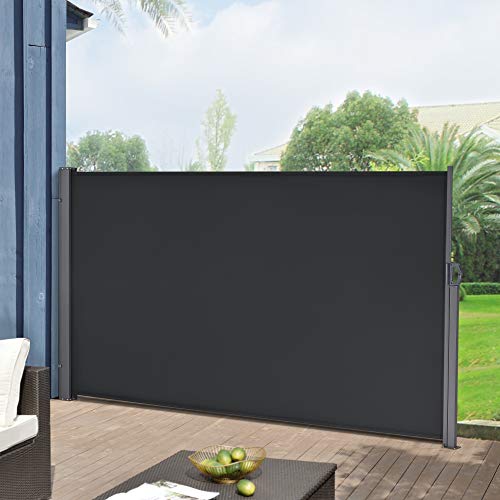 pro.tec Seitenmarkise ausziehbar Mulhacén Balkon Sichtschutz 160 x 300 cm Markise zum Bohren Windschutz Terrasse mit Metallgestell Schwarz von pro.tec