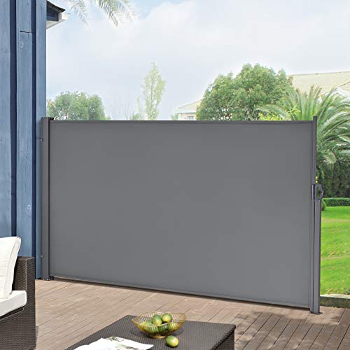 pro.tec Seitenmarkise ausziehbar Mulhacén Balkon Sichtschutz 180 x 300 cm Markise zum Bohren Windschutz Terrasse mit Metallgestell Mittelgrau von pro.tec