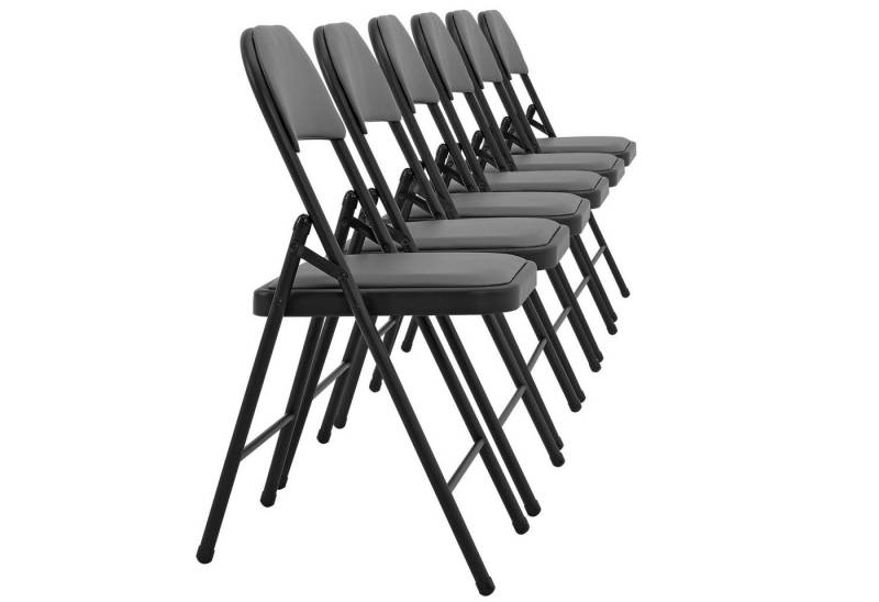pro.tec Stuhl, »Office« 6er Set klappbar gepolstert Metall Kunstleder Grau von pro.tec