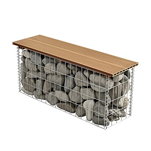 pro.tec] WPC Gabionenbank Witterungsbeständig Gartenbank 100x45x30cm Braun Gabione Sitzbank Bank von pro.tec