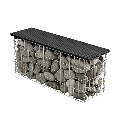 pro.tec WPC Gabionenbank Witterungsbeständig Gartenbank 100x45x30cm Schwarz Gabione Sitzbank Bank von pro.tec