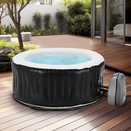 pro.tec Whirlpool aufblasbar Carbone für 3 Personen Outdoor Spa Massagebad mit 105 Massagedüsen Pool mit Pumpe und Filter 165 x 70 cm beheizt Gartenpool rund Schwarz von pro.tec