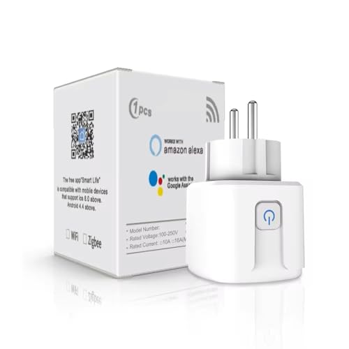 proAMEDEN Intelligente WLAN-Steckdose, 16 A, 3680 W, 2,4 GHz mit Strommessung, Sprachsteuerung von Google Home und Alexa, Fernbedienung und Timer-Funktion, (1/Weiß). von proAMEDEN