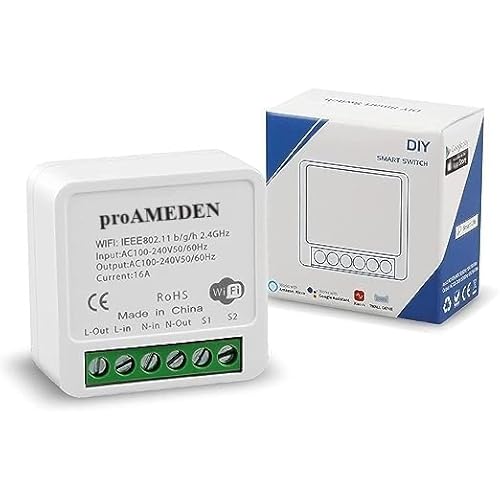 proAMEDEN WiFi Smart Switch 16A Mini Smart Switch WiFi Switch Modul Schalter Tuya/SmartLife App Kompatibel mit Alexa, Google Home von proAMEDEN