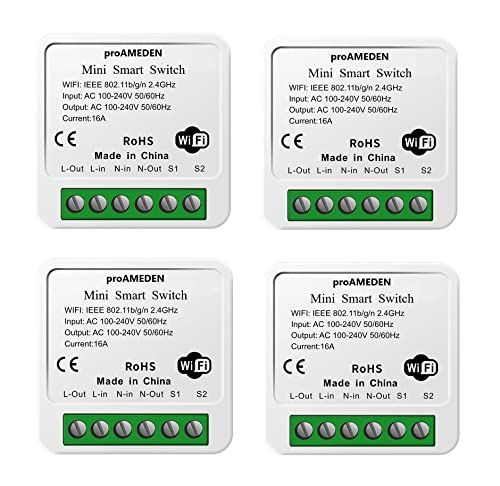 proAMEDEN Apple HomeKit 16A WiFi Smart Schalter, [4/ein] Mini Smart Switch, WLAN, Switch-Modul, CozyLife App funktioniert mit Siri Sprachsteuerung, kompatibel mit Alexa, Google Home. von proAMEDEN
