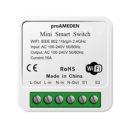 proAMEDEN HomeKit 16A WiFi Smart Schalter, [1/ein], Mini Smart Switch, WLAN, Switch-Modul, CozyLife App funktioniert mit Siri Sprachsteuerung, kompatibel mit Alexa, Google Home. von proAMEDEN