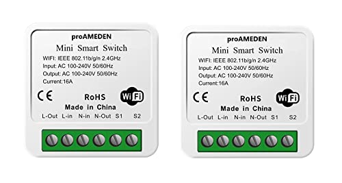 proAMEDEN HomeKit 16A WiFi Smart Schalter, [2/ein], Mini Smart Switch, WLAN, Switch-Modul, CozyLife App funktioniert mit Siri Sprachsteuerung, kompatibel mit Alexa, Google Home. von proAMEDEN