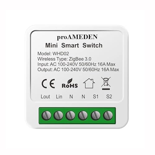 proAMEDEN ZigBee 3.0 Smart Switch 16A Mini Smart Switch WiFi Switch Modul Kompatibel mit Alexa und Google Home Assistant (ZigBee, 1/un) von proAMEDEN