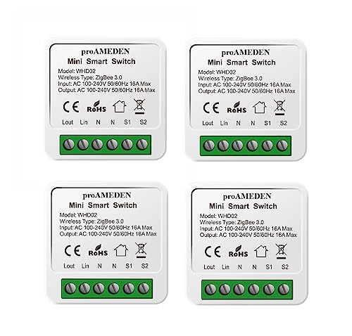 proAMEDEN ZigBee 3.0 Smart Switch 16A Mini Smart Switch WiFi Switch Modul Kompatibel mit Alexa und Google Home Assistant (ZigBee, 4/un) von proAMEDEN