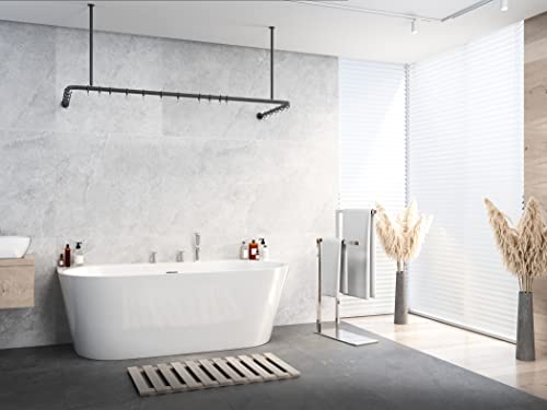 ALU DUSCHVORHANGSTANGE SCHWARZ 70x165x70 CM BARRIEREFREI PASSEND FÜR BADEWANNE, U-FORM, INKL. DECKENHALTERUNGEN, INKL. RINGE WINKELSTANGE von probath