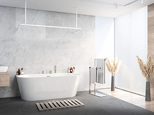 ALU DUSCHVORHANGSTANGE WEISS SCHWARZ SILBER GLÄNZEND 70x165x70 CM BARRIEREFREI PASSEND FÜR BADEWANNE, U-FORM, INKL. DECKENHALTERUNGEN, INKL. RINGE (Weiss) von probath