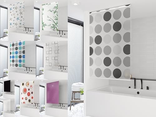 probath Basic DUSCHROLLO 14 Motive UND 13 Breiten ZUR Wahl DUSCHVORHANG SCHWARZ GRÜN Weiss TRANSPARENT BLAU HELLGRAU (Milky Drops, 120x240 cm) von probath