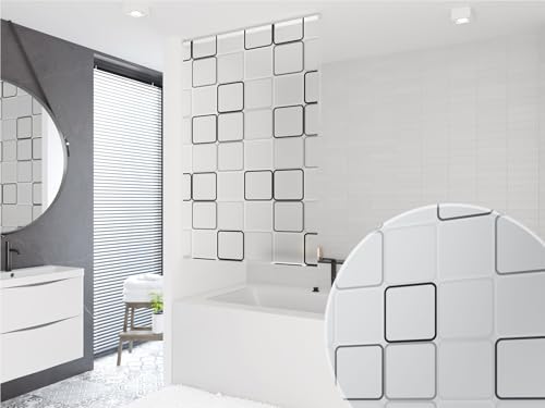 probath Basic DUSCHROLLO 16 Motive UND 7 Breiten ZUR Wahl DUSCHVORHANG SCHWARZ GRÜN Weiss TRANSPARENT BLAU HELLGRAU (Quadro, 100x240 cm) von probath
