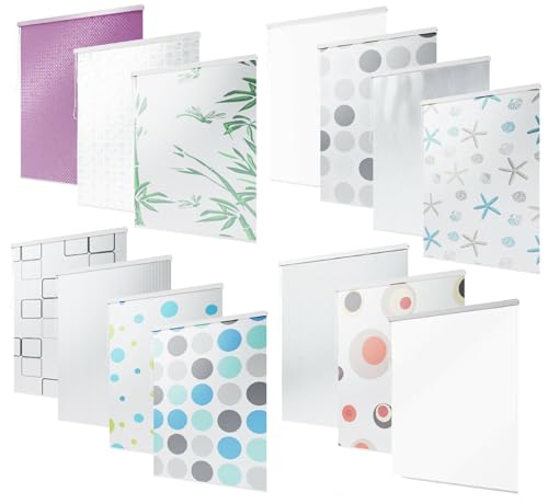 probath HALB-Kassetten DUSCHROLLO 15 Motive UND 13 Breiten ZUR Wahl DUSCHVORHANG SCHWARZ GRÜN Weiss TRANSPARENT BLAU HELLGRAU (Quadro, 140x240 cm) von probath