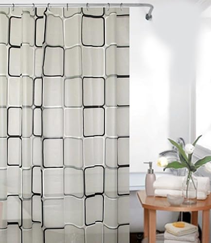 probath PEVA Duschvorhang Weiss 3D MOSAIK Retro GRAU Quadro Verschiedene Modelle 120x220 cm inkl. Duschvorhangringe - Überlänge! (Quadro) von probath