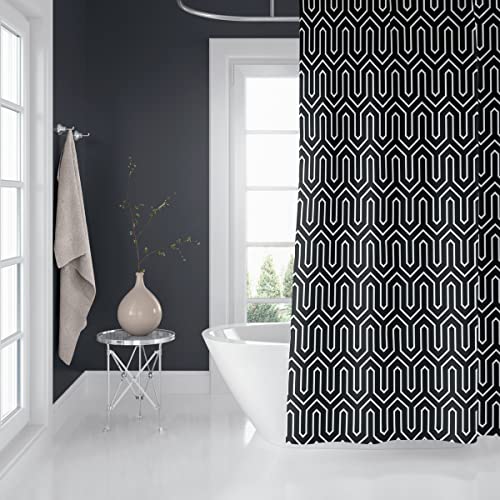 probath Textil DUSCHVORHANG Ethnic SCHWARZ Weiss 8 Maße, INKL. Ringe, 120x200, 150x200, 200x200, 180x180 (120x180 cm) von probath