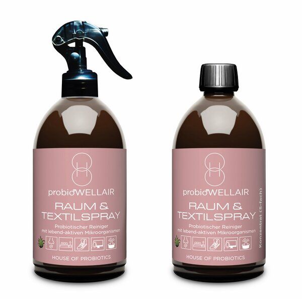 probioWELLCLEAN Probiotischer RAUM & TEXTILSPRAY (2er Set, sofort anwendbar + Konzentrat 5-fach, 1000ml) von probioWELLCLEAN