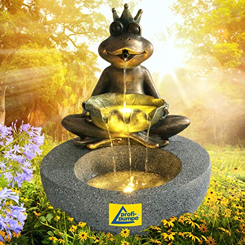 Gartenbrunnen Brunnen Zierbrunnen Zimmerbrunnen Springbrunnen Brunnen Frosch-Prinz mit LED-Licht 230V Wasserfall Wasserspiel für Garten von profi-pumpe.de