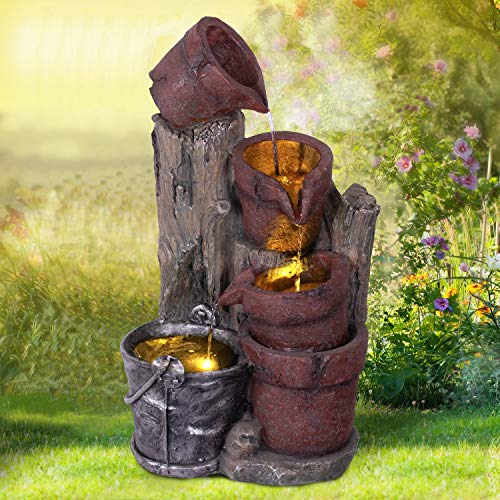 Gartenbrunnen Brunnen Zierbrunnen Zimmerbrunnen Springbrunnen Brunnen Wasserfall Wasserspiel für Garten (Wald-Quelle mit LED-Licht - 230V) von profi-pumpe.de