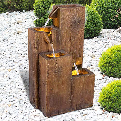 Gartenbrunnen Brunnen Zierbrunnen Zimmerbrunnen Springbrunnen Brunnen mit LED-Licht 230V Wasserfall Wasserspiel für Garten, Gartenteich, Terrasse, Balkon Sehr Dekorativ (Holz-HÄUSCHEN mit LED-Licht) von profi-pumpe.de