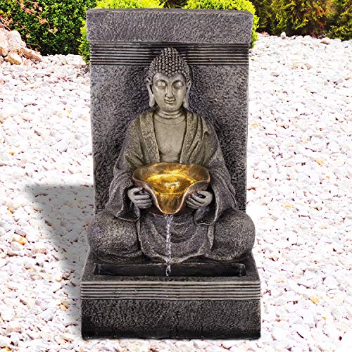 Gartenbrunnen Zen Brunnen Zierbrunnen Zimmerbrunnen Springbrunnen Brunnen 230V Wasserfall Wasserspiel für Garten, Gartenteich, Terrasse, Balkon Sehr Dekorativ (Zen Ruhe-Quelle mit LED-Licht) von profi-pumpe.de