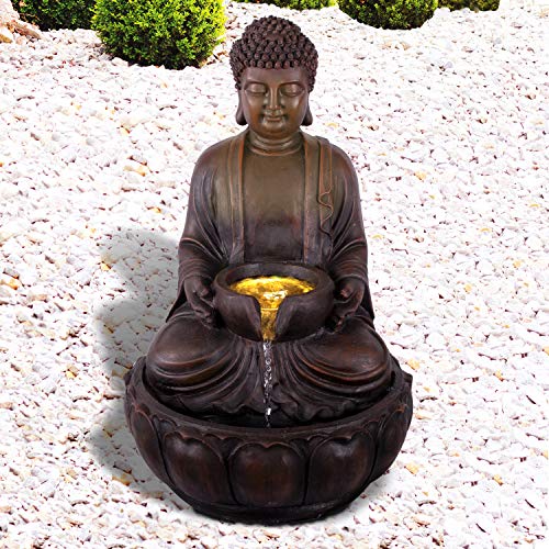 Gartenbrunnen Zen Brunnen Zierbrunnen Zimmerbrunnen Springbrunnen Wasserfall Wasserspiel für Garten, Gartenteich, Terrasse, Balkon Sehr Dekorativ (230V - Brunnen Zhen Kraft-Quelle mit LED-Licht) von profi-pumpe