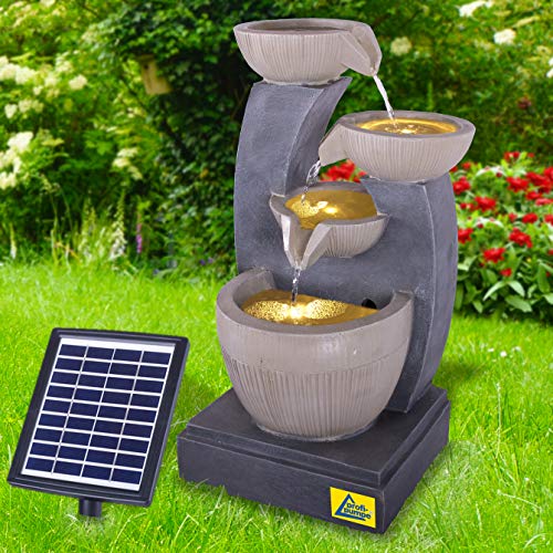 Solar Gartenbrunnen Brunnen Solarbrunnen FENG-Shui Zierbrunnen Wasserfall Gartenleuchte Teichpumpe für Terrasse, Balkon, mit Pumpen, mit Liion-Akku & Led-Licht von profi-pumpe.de