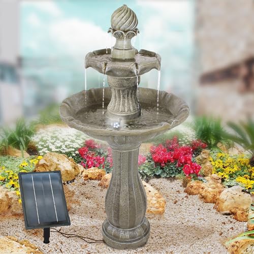 Solar Gartenbrunnen Brunnen Zierbrunnen Zimmerbrunnen Springbrunnen Brunnen mit LED-Licht und Li-Ion-Akku Wasserfall Wasserspiel für Garten, Gartenteich, Terrasse (Klassik Garten) von AMUR