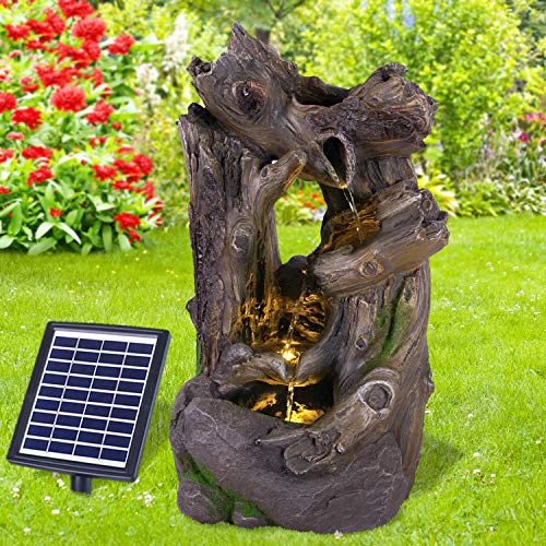 Solar Gartenbrunnen Brunnen Solarbrunnen Zierbrunnen Wasserfall Gartenleuchte Teichpumpe für Terrasse, Balkon, mit Pumpen, mit Liion-Akku & Led-Licht (Wald-GEFLÜSTER) von profi-pumpe.de