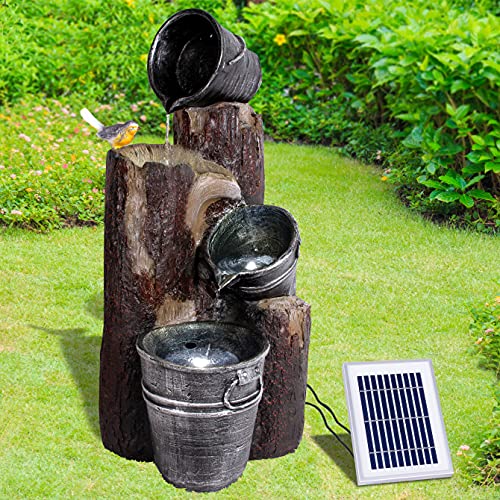 Solar Gartenbrunnen Brunnen Solarbrunnen Zierbrunnen Wasserfall Gartenleuchte Teichpumpe für Terrasse, Balkon, mit Pumpen, mit Liion-Akku (Solarbrunnen Pretty-Bird mit LED-Licht) von AMUR