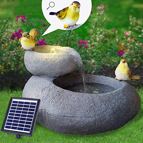 Solar Gartenbrunnen Brunnen Solarbrunnen Zierbrunnen Wasserfall Gartenleuchte Teichpumpe für Terrasse, Balkon, mit Pumpen-instant-Start-Funktion mit Liion-Akku & Led-Licht (FELS-Schalen) von profi-pumpe.de