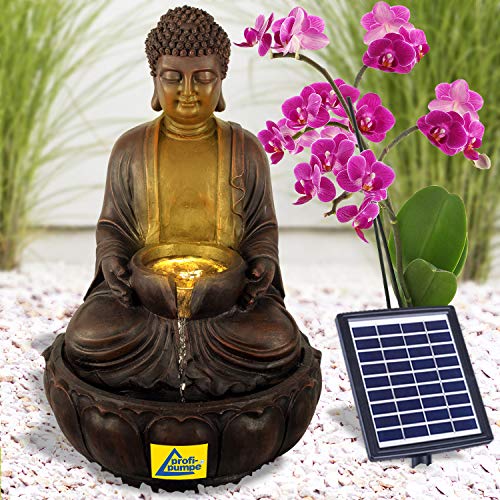 Solar Gartenbrunnen Brunnen Solarbrunnen Zierbrunnen Wasserfall Zhen Kraft-Quelle lichtgrau Gartenleuchte Teichpumpe für Terrasse, Balkon, mit Pumpen, mit Liion-Akku & Led-Licht von AMUR