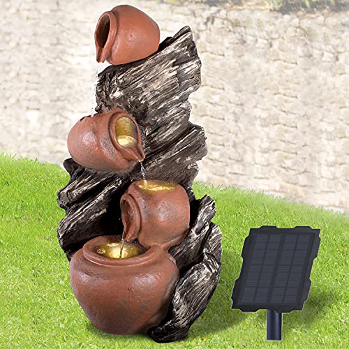 Solar - Gartenbrunnen Brunnen Zierbrunnen Zimmerbrunnen Springbrunnen Brunnen mit LED-Licht Wasserfall Wasserspiel für Garten, Gartenteich, Terrasse, Balkon Sehr Dekorativ von profi-pumpe.de