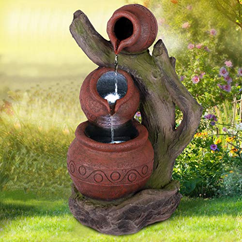 Gartenbrunnen Brunnen Zierbrunnen Zimmerbrunnen Springbrunnen Brunnen mit LED-Licht 230V Wasserfall Wasserspiel für Garten, Gartenteich, Terrasse, Balkon Sehr Dekorativ (7-GB02190-4) von profi-pumpe.de