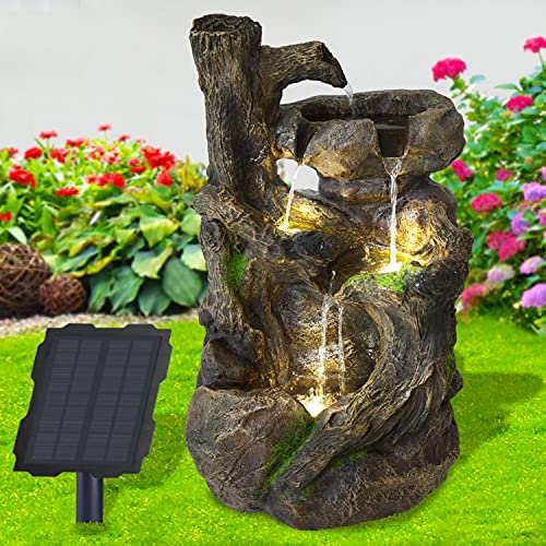 Solar Gartenbrunnen Brunnen Zierbrunnen Zimmerbrunnen Springbrunnen Brunnen mit LED-Licht und Li-Ion-Akku Wasserfall Wasserspiel (Solar Gartenbrunnen BAUMWURZEL & Stein-Kaskade mit LED-Licht) von profi-pumpe.de