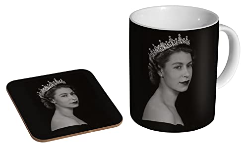 Profiles Queen Elizabeth II Young Profile – Keramik-Kaffeetasse + Untersetzer Geschenkset von profiles
