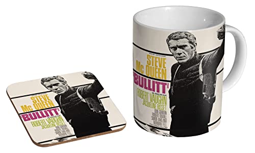 Steve McQueen Bullitt Poster – Keramik-Kaffeetasse + Untersetzer Geschenkset von profiles