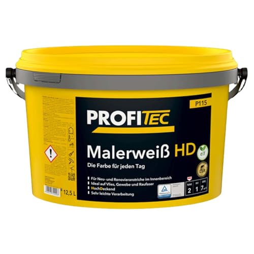 ProfiTec Malerweiß HD Profi Wandfarbe hohe Deckkraft Innenfarbe matt 12.5 Liter, weiß, 12.5 l (1er Pack) von ProfiTec