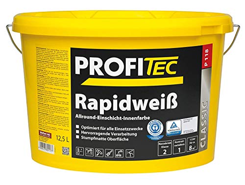 ProfiTec P118 Rapidweiß Profi Wandfarbe Innenfarbe matt hohe Deckkraft 12.5 Liter, weiß, 12.5 l (1er Pack) von ProfiTec