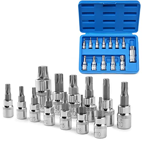 Profiwoab 13 Stück Torx-Bit-Sets T50, T8-T70, TX Bit Steckschlüsselsatz 1/2 Zoll, 3/8 Zoll, 1/4 Zoll von profiwoab