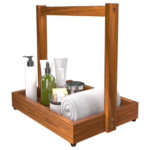 promitop Teak-Badregal Handtuchaufbewahrung – Mehrzweck-Duschablage mit rutschfester Unterseite, rostfreier, langlebiger Handtuchhalter, Taschentuch- und Toilettenpapier-Organizer für Badezimmer von promitop