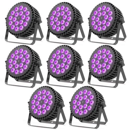 8PCS 200W LED Par RGBWA+UV 6 in 1 Bühnenlicht Strahler, 18 LED Par Scheinwerfer Aluminiumschale mit D MX 7/10CH und Strobe, Discolicht Partylicht für Bar Party Hochzeit Weihnachten Halloween von propulsion Life