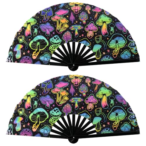 2 Stück Handfächer, Holografischer Rave Fan, UV Glühen Großer Faltbarer Bambus Holz für Party Tanz Leistung Club Hochzeit Geschenke von prota