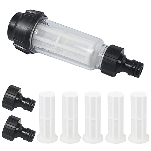 Wasserfilter Gartenschlauch, 3/4 Zoll Wasser Vorfilter Wasserfilter Set mit 5 Filtereinsatz + 2 Schnelladapter für Hochdruckreiniger Wohnmobil Gartenpumpe von prota