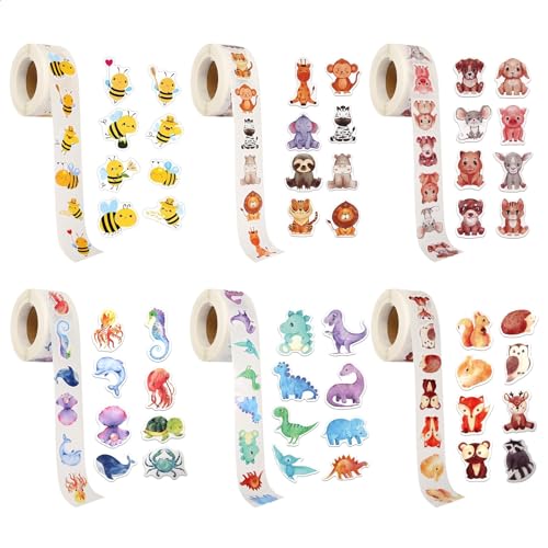 prota 3000 Stück Runde Cartoon Tier Aufkleber, Animal Sticker Rolle Wasserdicht Selbstklebende Sticker, Tier Belohnungsaufkleber Stickers Tiere Scrapbooking Fotoalbum Geschenke von prota