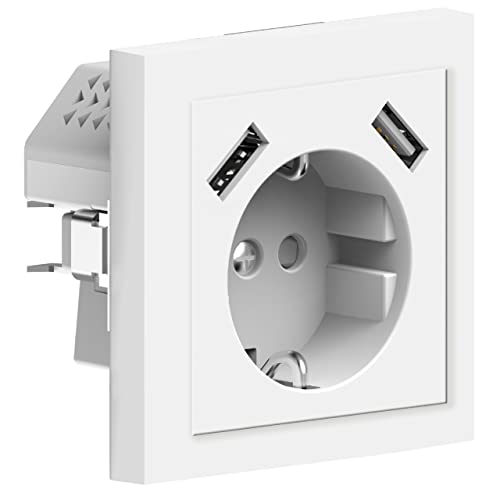 Steckdose Unterputz mit Ladegerät 2x USB-A 3.4A Max. weiss Einbautiefe 32mm Steckdosen Kindersicherung von Proventa