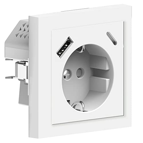 Steckdose Unterputz mit Ladegerät USB C und USB-A 3.4A Max. weiss Einbautiefe 32mm Steckdosen Kindersicherung von Proventa